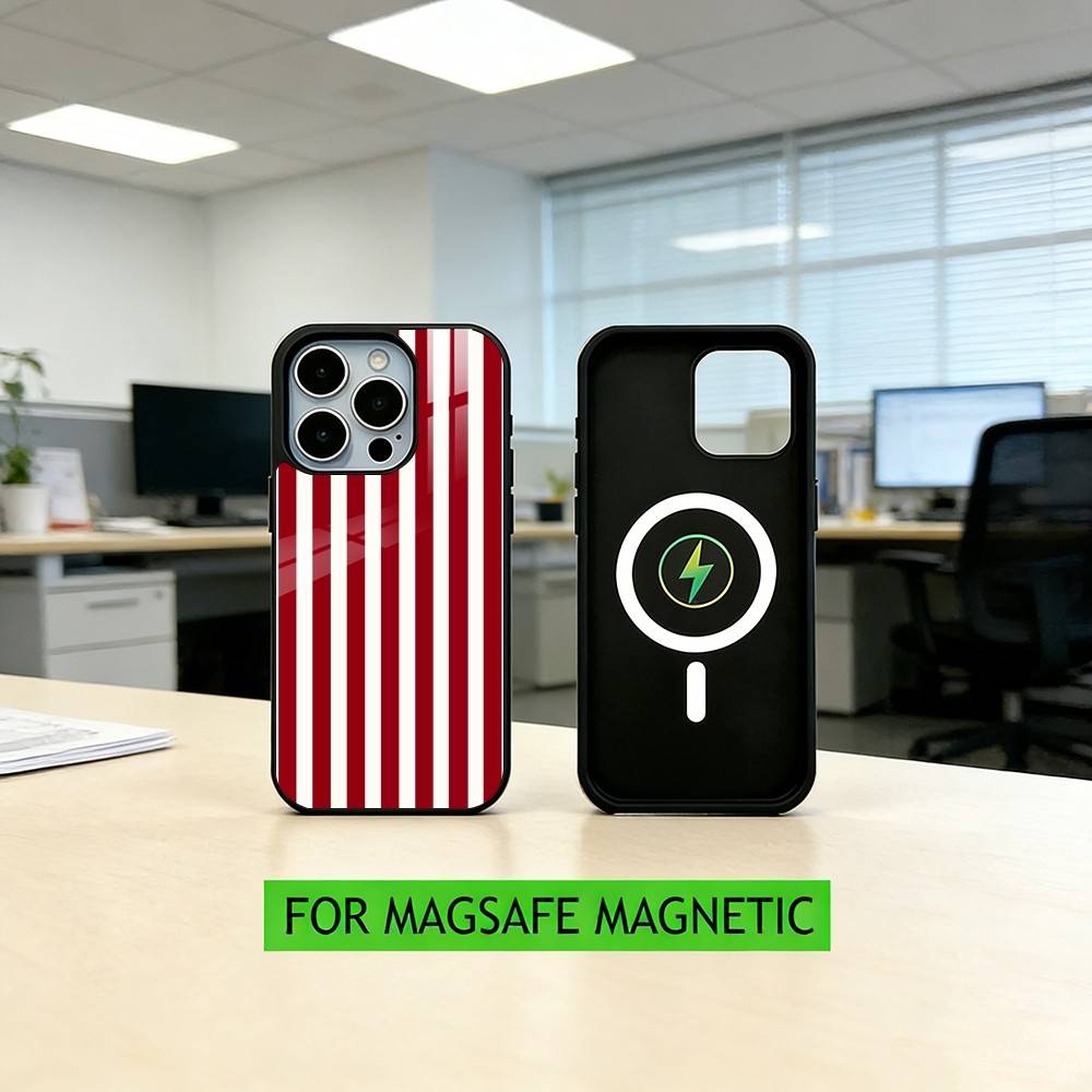 B-Бордовый Белая Полоска P-узор Чехол Для Телефона Для iPhone17,16,15,14,13,12,11 Plus,Pro Магнитный с Magsafe Беспроводной Зарядкой