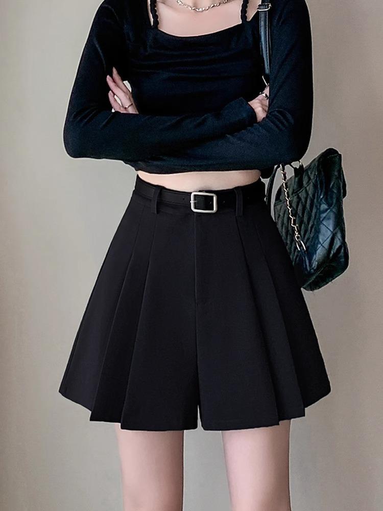 Женская летняя юбка-шорты 2024 года с высокой талией, серого цвета, с широкими штанинами и складками