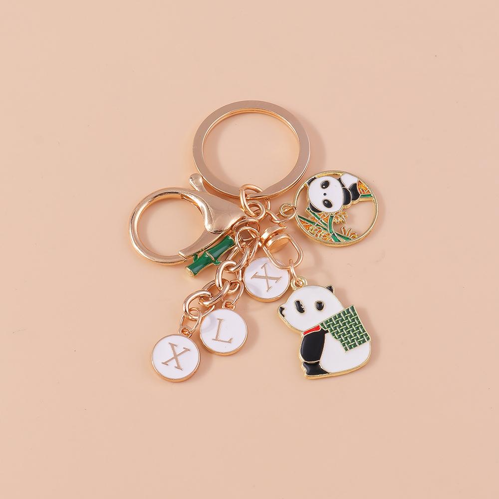 Lovely Enamel Panda Keychain Bamboo Keyring for Men Women Car Key Holder Handbag Pendant DIY Handmade Jewelry Gift