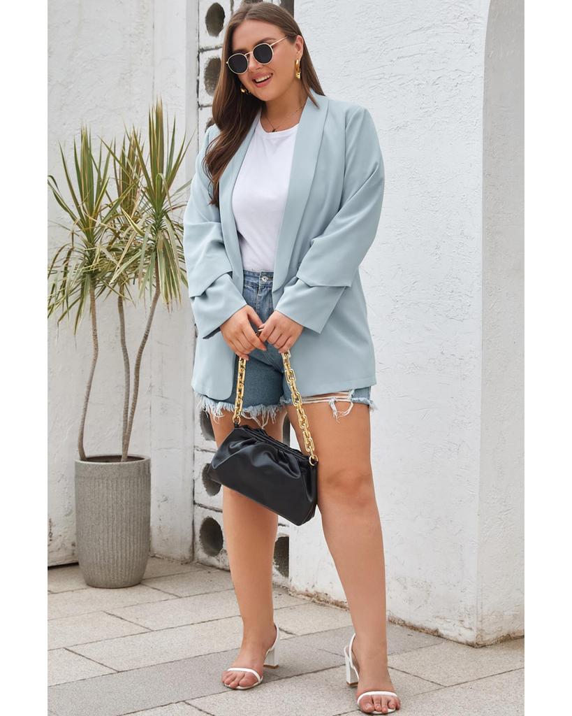 Azura Exchange Sky Blue Plus Size Soft Lightweight Pocketed Lapel Blazer