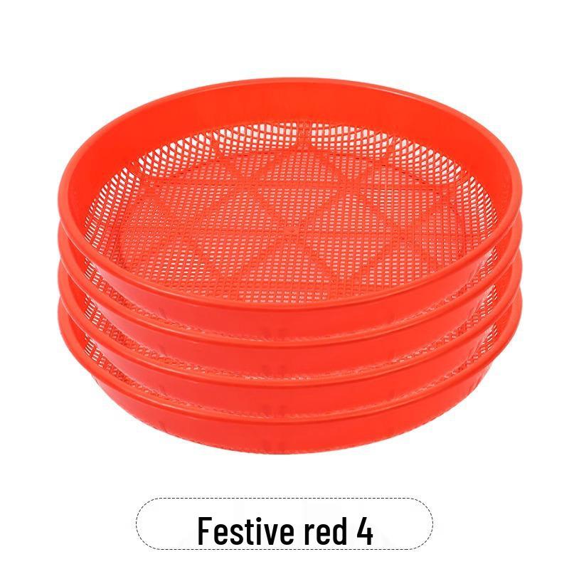 Round Plastic Sieve Basket: Household & Commercial Use for Sifting, Drying Rice, Vegetables - Fine Mesh, Imitation Bamboo Weave