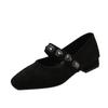 Mary Jane Single Shoes Women's Spring 2025 Korean Version of the New Square Head Thick Heel with Buckle Light Mouth Low Heel Single Shoes