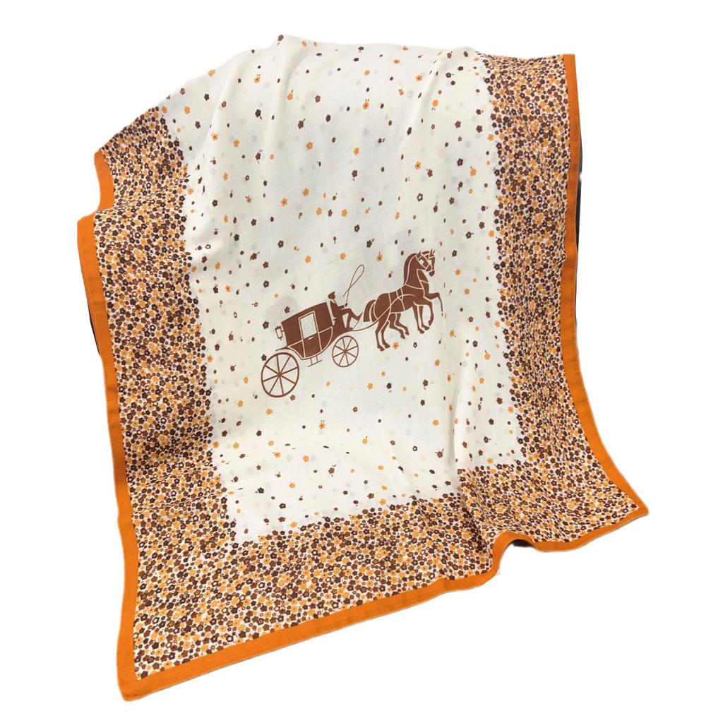 Elegant Small Flower Mist Blue Autumn Scarf Women's New Cotton and Linen Shawl Simple Temperament Yarn Scarf Warm Decorative Scarf