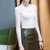 Women Bottoming Top Slim Fit High Collar Long Sleeve Hollow Out Solid Color Daily Collocation Thin
