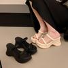 Thick-soled Heightening One-word Cool Slippers for Women's Summer Outer Wear New Simple Small Versatile High-heeled Sandals