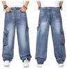 Spring and Autumn Large Size Fashion Multi-pocket Wide Jeans Large Size Men's Loose Denim Long Pants