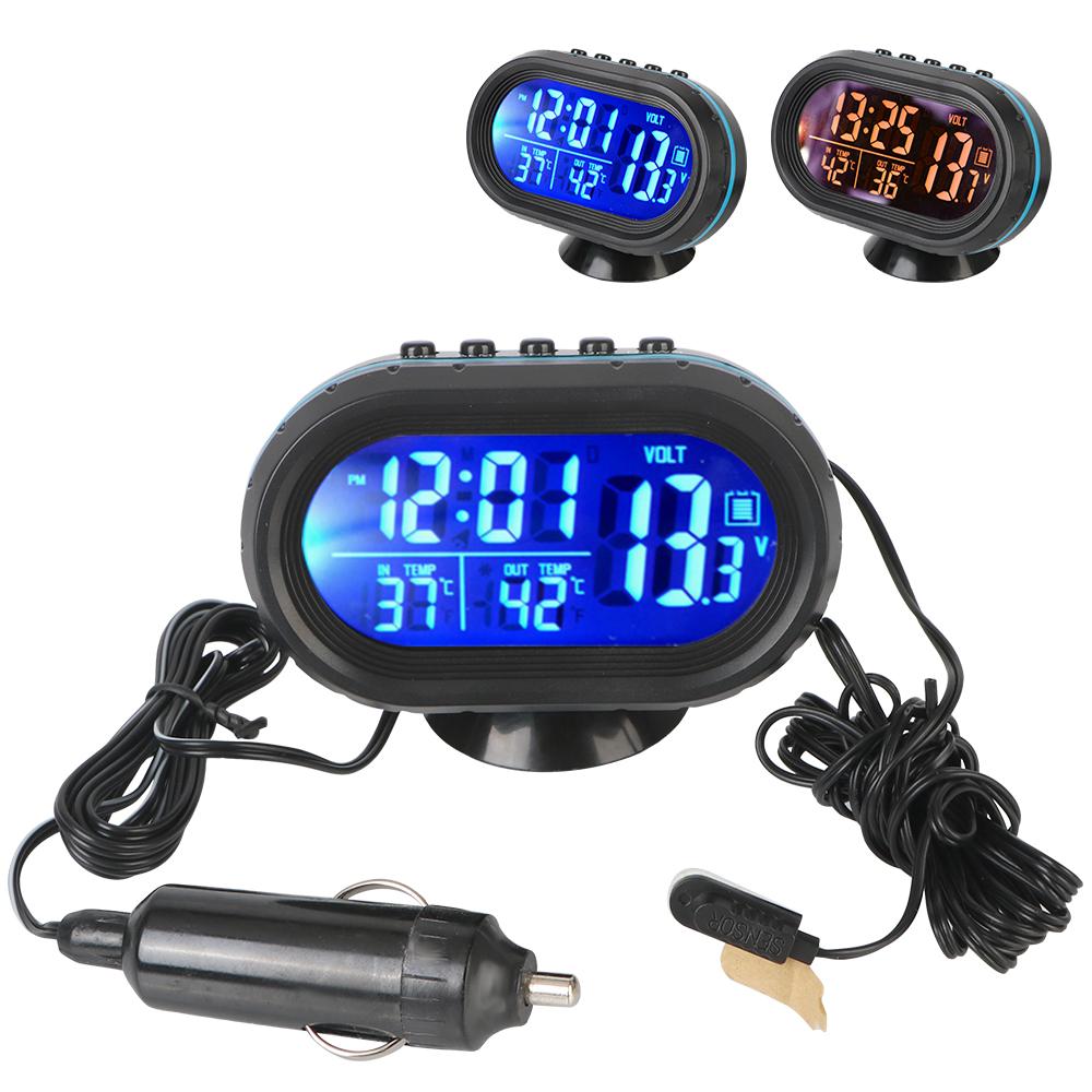 LCD Digital Noctilucous Clock Car Electronic 3 In 1 Car Voltmeter Thermometer 12V/24V Freeze Alert Backlight