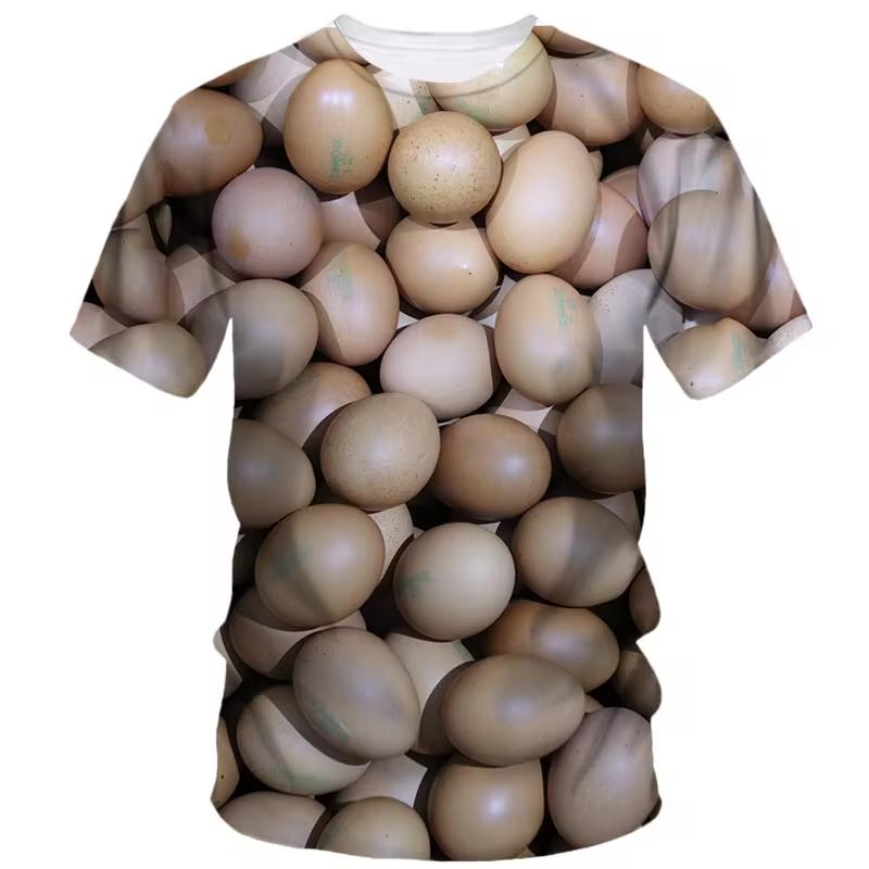 Funny Egg Pattern T-shirts 3D Printing Food Short Sleeve Round Neck Cool Design Men's T-shirts