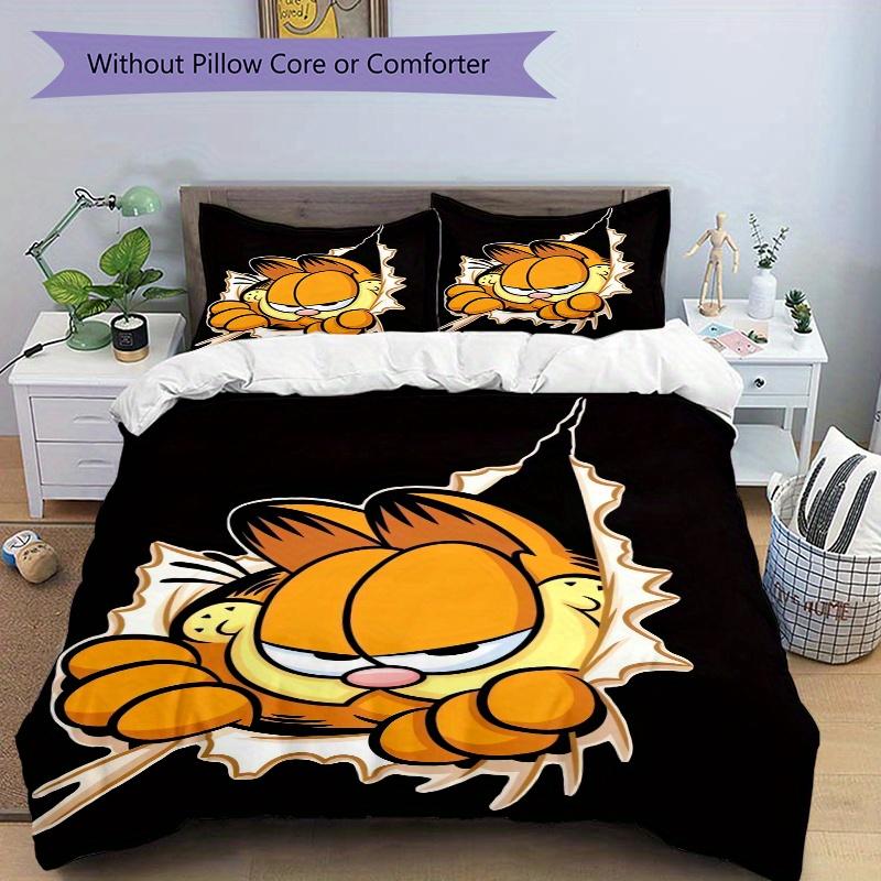 3pcs Garfield Cartoon Character Bedding Set, Including 1 Quilt Cover and 2 Pillow Shams, Without Filling, Soft and Comfortable Home Bedroom