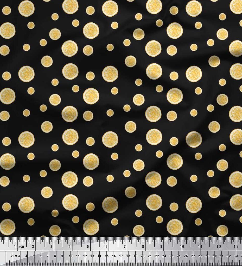 Soimoi Black Poly Crepe Fabric Lemon Slice Shirting Print Fabric by Yard 42 Inch