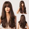 Long Wavy Brown Ombre Synthetic Wigs with Bangs Cosplay Party Wigs for Women Natural Daily Hair Wigs Heat Resistant