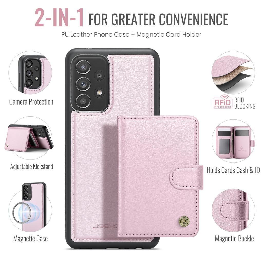 For Samsung Galaxy A52 5G/Galaxy A52s 5G/Galaxy A52 4G Case JEEHOOD J09 RFID Blocking Card Holder Leather Back Phone Cover Magnetic Case