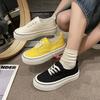 Thick-soled Versatile Canvas Shoes Women's Low-top 2025 Spring New Casual Shoes Heightening Board Shoes Lace-up Round Head White Shoes