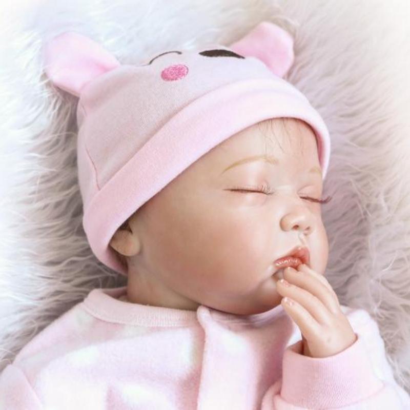 22'' 55 Cm Cute Fat Reborn Baby Doll Closed Eyes Soft Cloth Body Newborn Babies Doll Exquisite Color Drawing Skin Rebirth Dolls for Kids Birthday Gift
