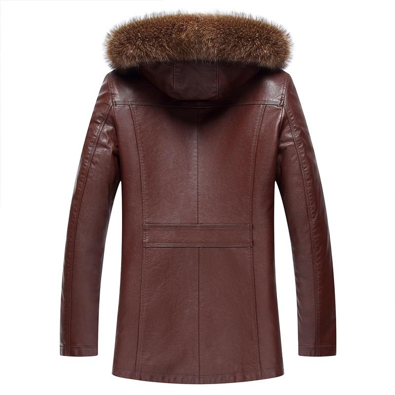Middle-aged Men's Raccoon Fur Collar Fur Mid-length Men's Thickened Genuine Leather Coat Men's Fur One-piece Fur Coat