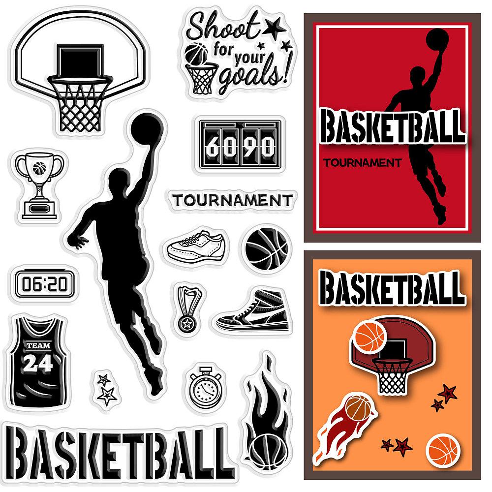 Custom PVC Plastic Clear Stamps for DIY Scrapbooking Photo Album Decorative Cards Making Basketball Pattern 160x110x3mm