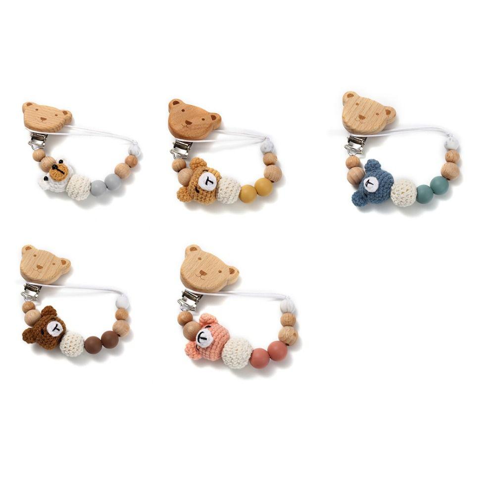 Wood Pacifier Holder Clips Bear Baby Teether Toys Straps Cute Baby Pacifier Chain  Baby
