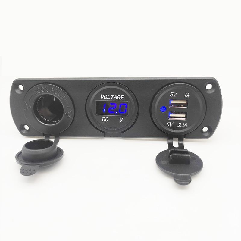 3 IN 1 Panel 3.1A Dual USB Car Charger LED Voltmeter Power Socket Adapter DIY Kit for Car Marine Motorcycle RV