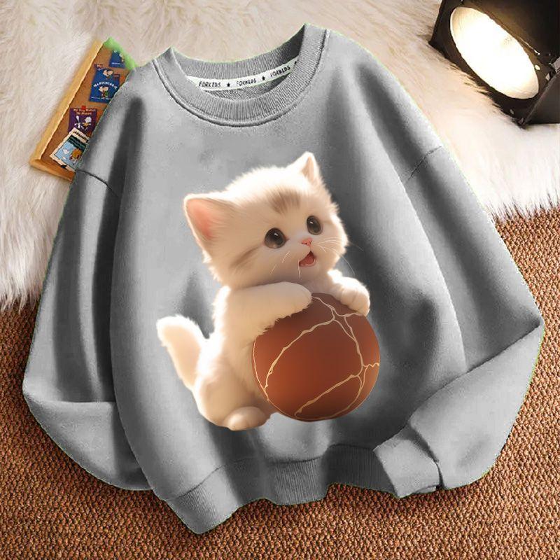 Cute Cat Hoodies for Children In Autumn and Winter, Casual Long-sleeved Round-neck Hoodies for Boys and Girls