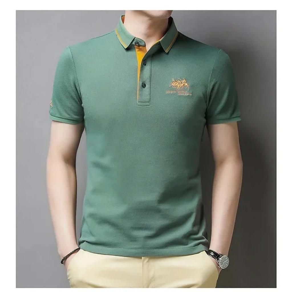 Trend Hub Мужские поло с коротким рукавом и вышивкой, дышащая легкая рубашка, роскошный топ, повседневная футболка с лацканами, мужская футболка, homme