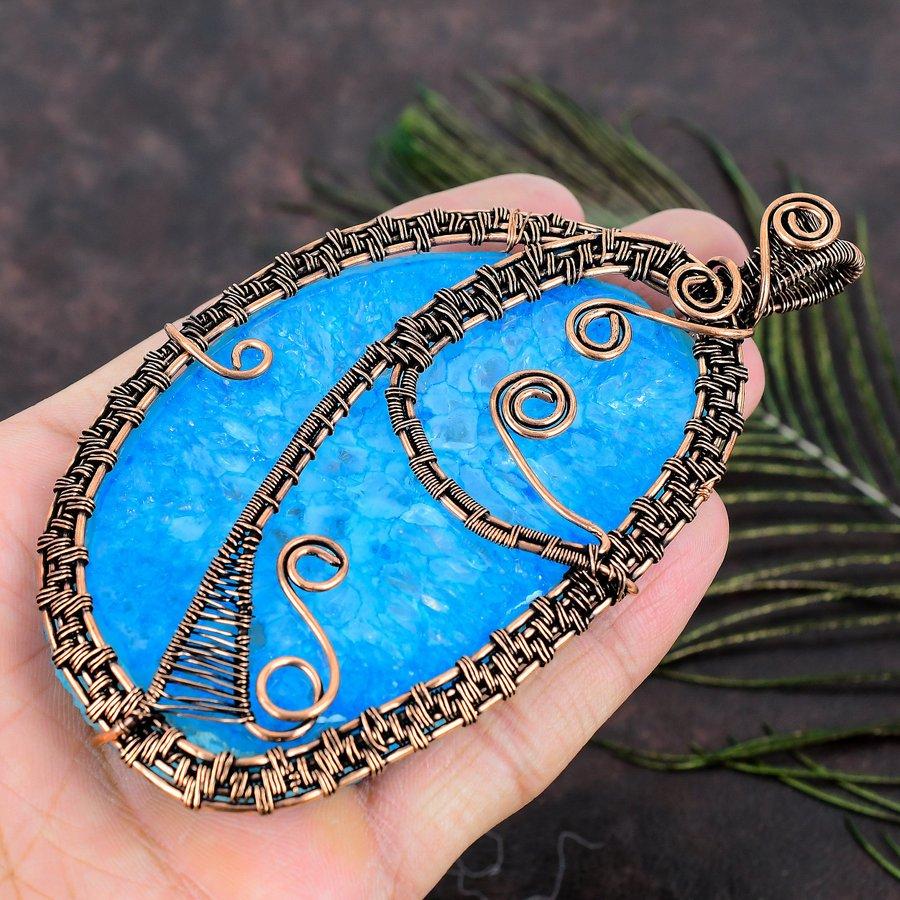 Подвеска из медной проволоки с натуральным водным солнечным друзи и драгоценным камнем ручной работы 4,61 v1D29