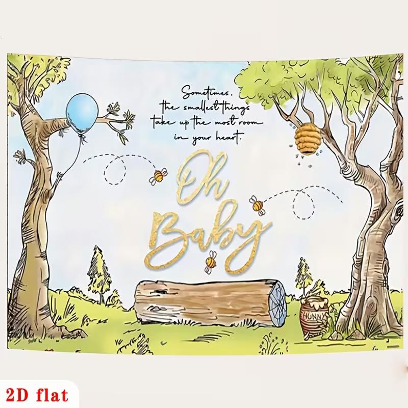2D Vintage Pooh Oh Baby Backdrop Newborn Baby Shower Party Background