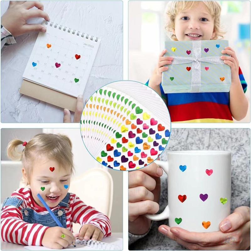 10Sheets/Set Laser Gradient Colorful Shapes - Star / Love Heart / Round Dot DIY Kids Rewards Stickers
