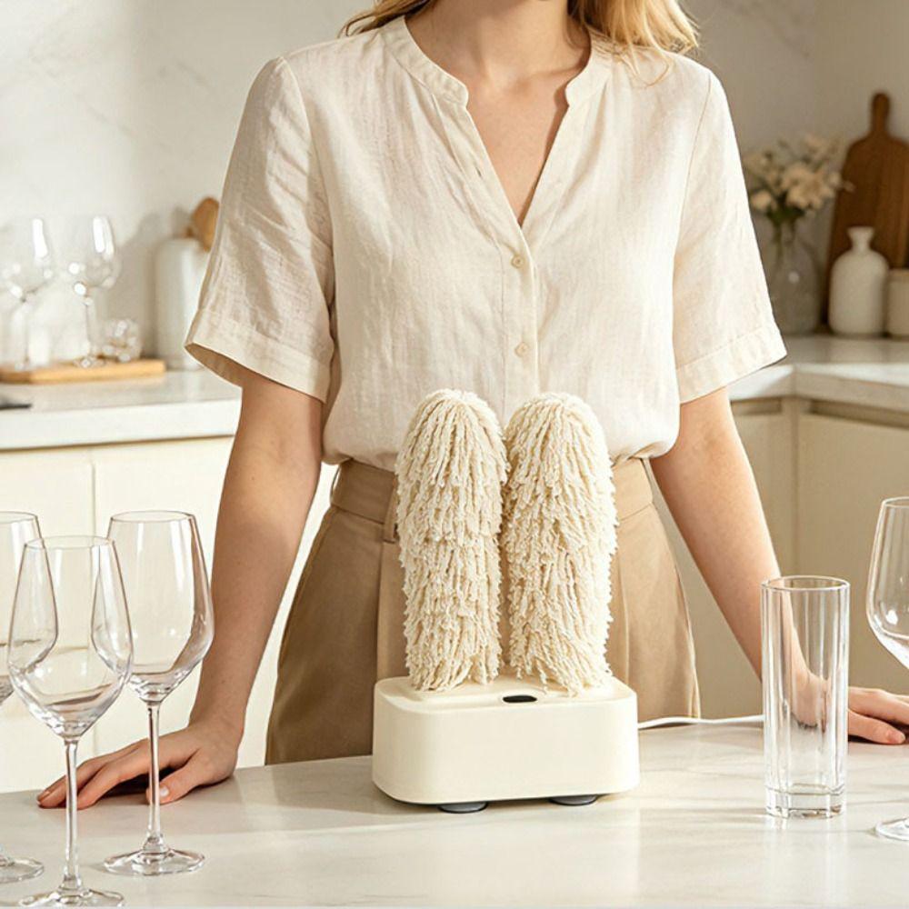 Automatic Electric Glass Washer Dual Brushes Glass Polisher Machine Wine Glass Polisher Home