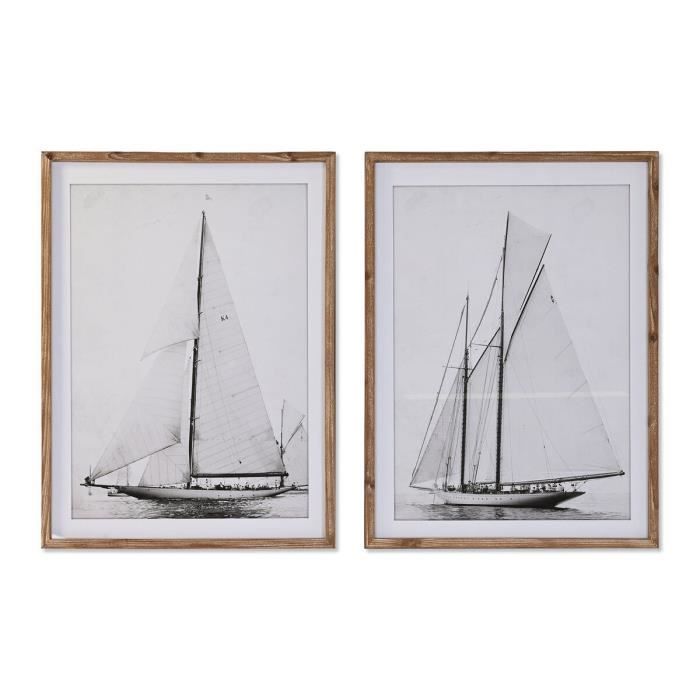 Cadre - Voilier - Blanc - 60 x 2,5 x 80 cm - Lot de 2