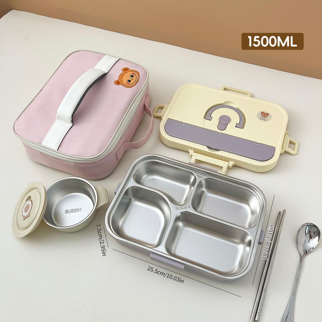 4/5 Compartment 304 Stainless Steel Divided Bento Lunch Box Set For Student Kid Heatable Sealed Lunch Container With Cutlery&Bow