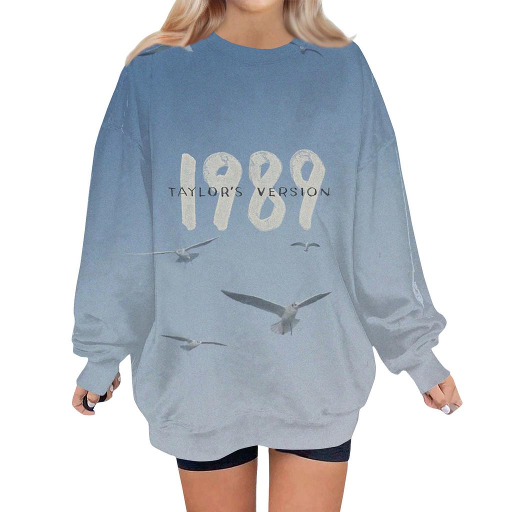 Женская мода, повседневная блузка с длинным рукавом и круглым вырезом, пуловер с принтом