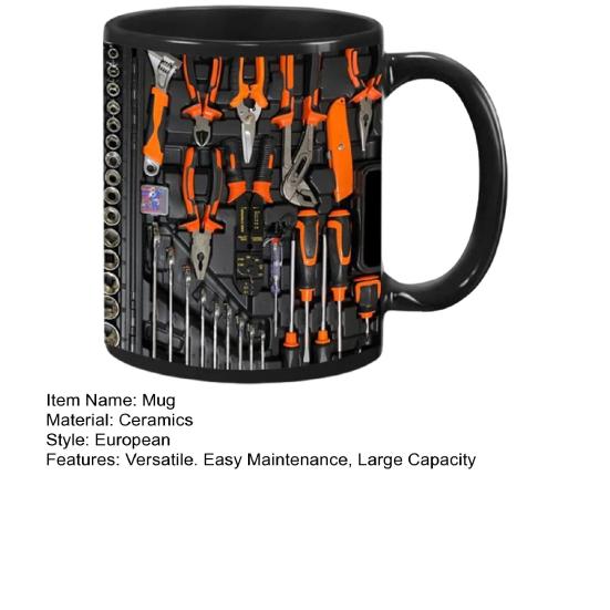 Набор инструментов механика Керамическая кружка Большая кофейная чашка Подходит для мытья в посудомоечной машине и микроволновой печи Ручная работа для питья
