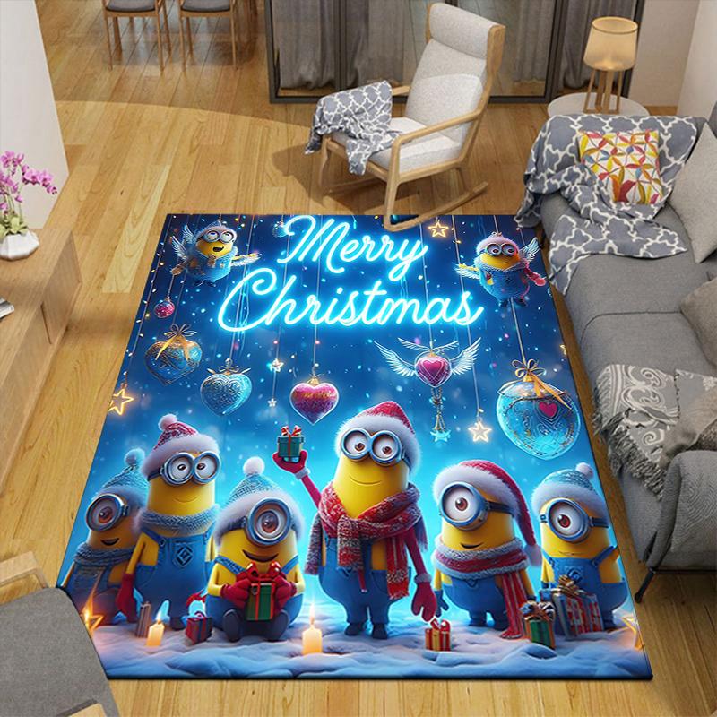 1Pc Merry Christmas Minions Rug Office Carpet Indoor Outdoor Doormat Nonslip Soft And Comfortable Living Room Christmas Halloween Gift D91845