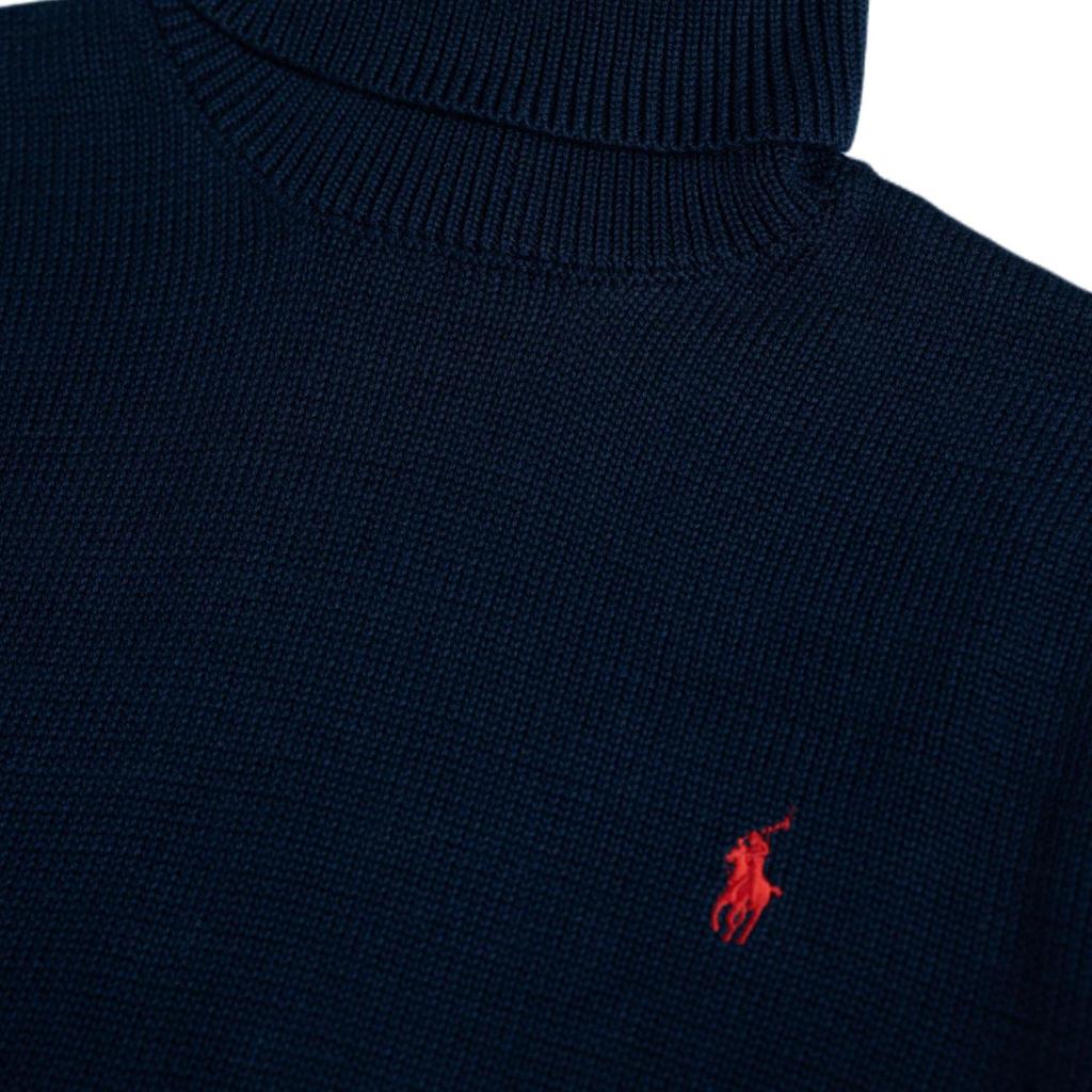 Polo Ralph Lauren Однотонный вязаный свитер с вышивкой в виде маленького пони, с высоким воротом и длинными рукавами, мужской свитер, темно-синий 710857915-002