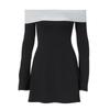 Fashion Classic Color Contrast Layer Wrap Chest Long Sleeve Slim Style Dress