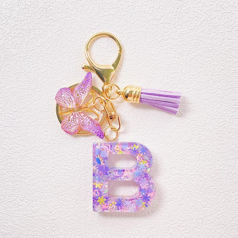 Able Purple Letter Keychain Sequin Butterfly Tassel Pendant Keychain Exquisite Backpack Decoration Accessories Gifts