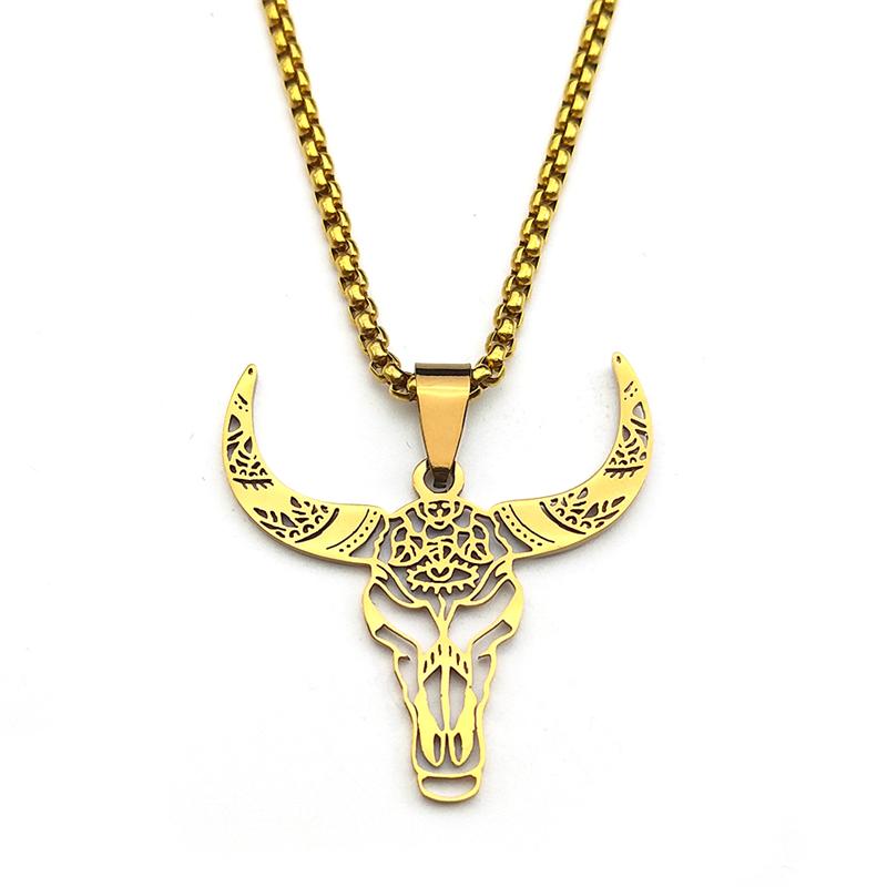 Hollow Cattle Bull Necklaces For Women Men Stainless Steel Gold Silver Color Bohemia Animal Head Male Chain Jewelry Gifts