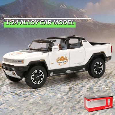1/24 Масштаб Hummer EV Truck Модель автомобиля из сплава, новая энергия внедорожника Игрушки Моделирование со звуком и светом Подарки для детей