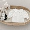 Girls Spring Outfit with Peter Pan Collar Polka Dot Ruffled Suspender Dress and Blouse Set