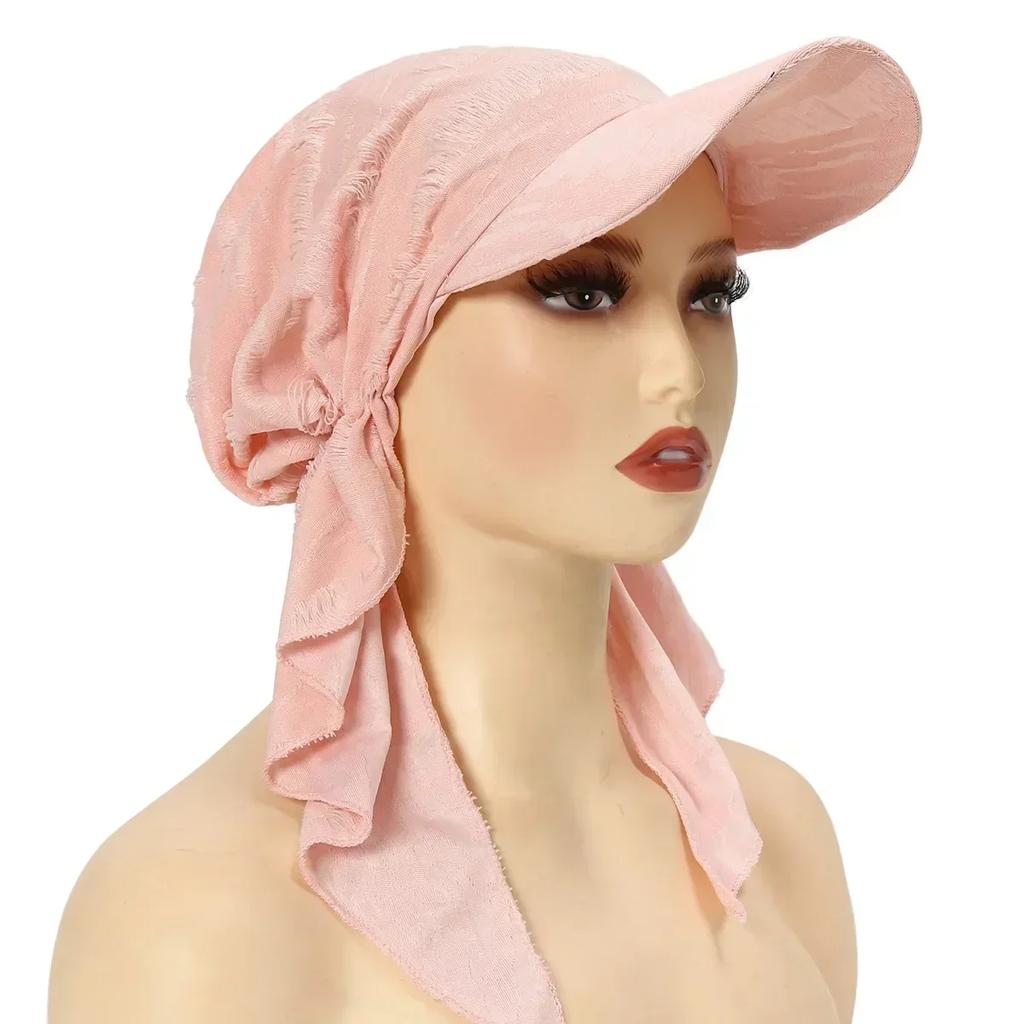 New Shimmer Pre-Tied Hat Women Muslim Hijab Turban Long Tail Headscarf Beanies Bonnet Hair Loss Chemo Cap Head Wrap Bandanas