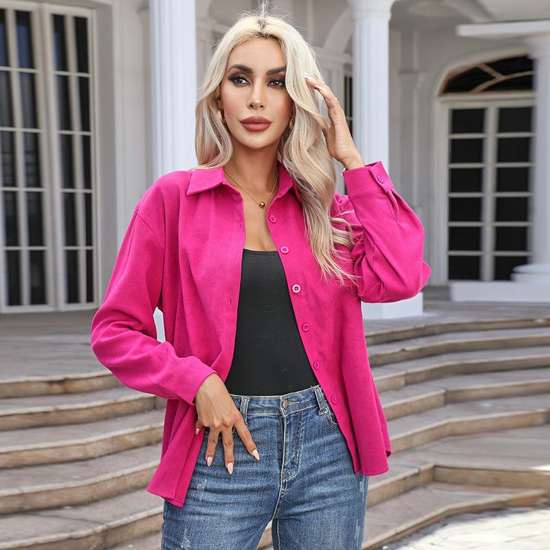 Women's Autumn Top Solid Long Sleeve Loose Casual Shirt Ladies Lapel Pocket Office Shirts