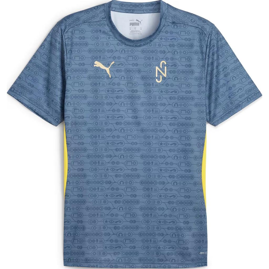 Puma X Neymar Jr FW24 BNA Логотип бренда Уличный Повседневный Спортивный Пуловер с круглым вырезом Короткий рукав Футбольная футболка Мужская Топы Сине-горизонтальный Пеле-желтый 659710-10