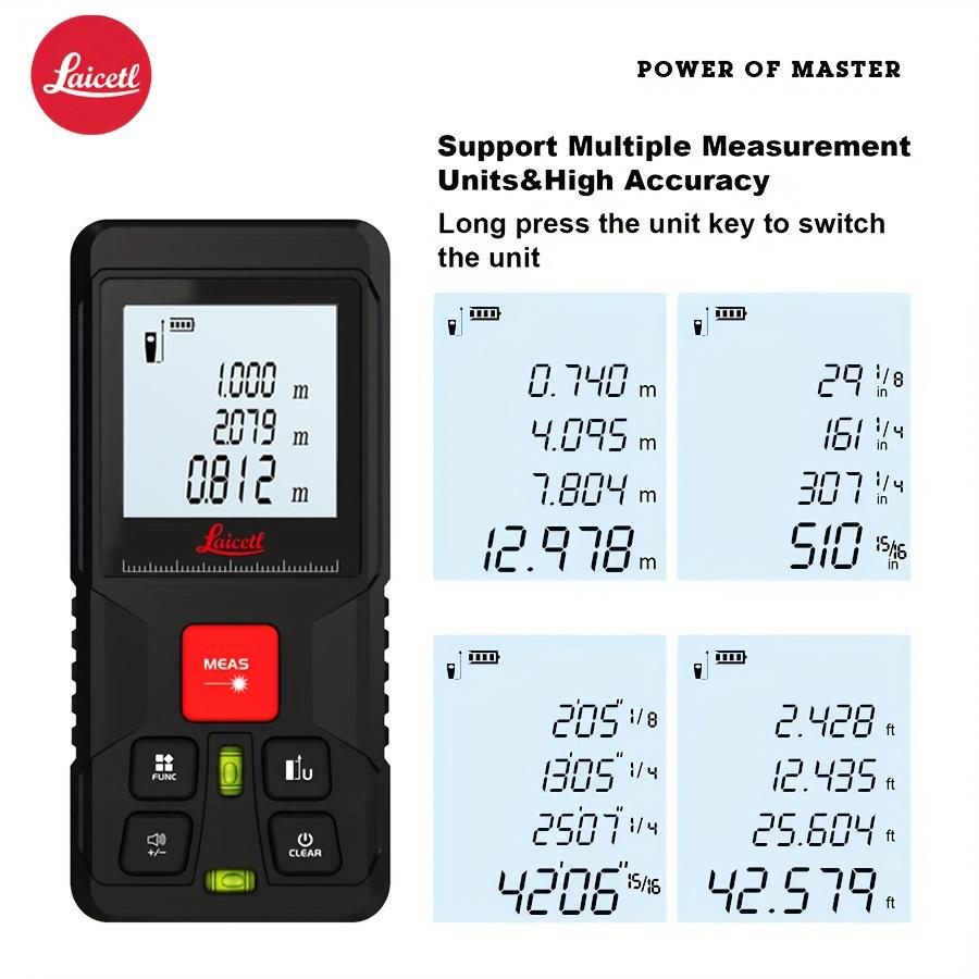 Laicelt Laser Tape Measure 120M Red Laser Distance Meter High Accuracy Roulette Multiple Measurement Functions Electronic Ruler