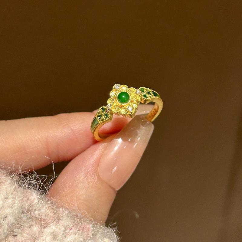 Легкие роскошные винтажные инкрустированные изумрудные кольца для женщин, креативное кольцо в дворцовом стиле, шикарный дизайн, свадебные украшения