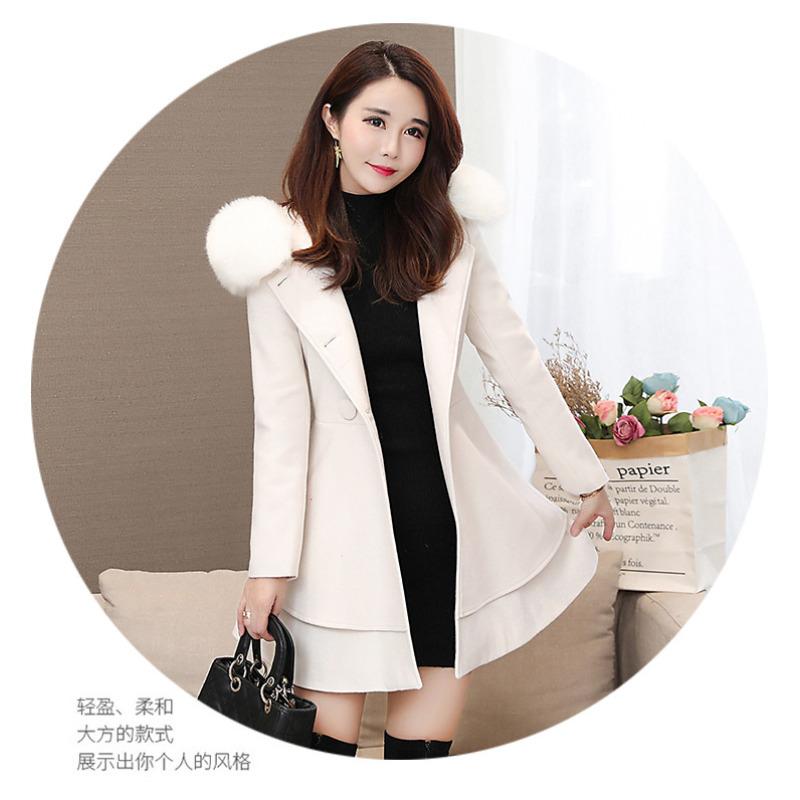 For Women Fur Collar Woolen Coat Coat Korean Version Slim Fit