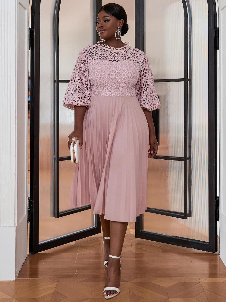 Элегантные женские формальные вечерние платья для вечеринки, розовое кружевное с вырезами, А-силуэта, плиссированные, приталенные, с рукавами-фонариками половинной длины, для торжественных мероприятий