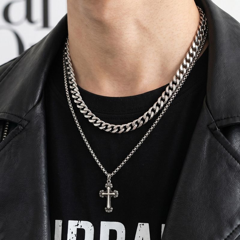 INS Cross Pendant Titanium Steel Women's High Street Cuban Link Chain