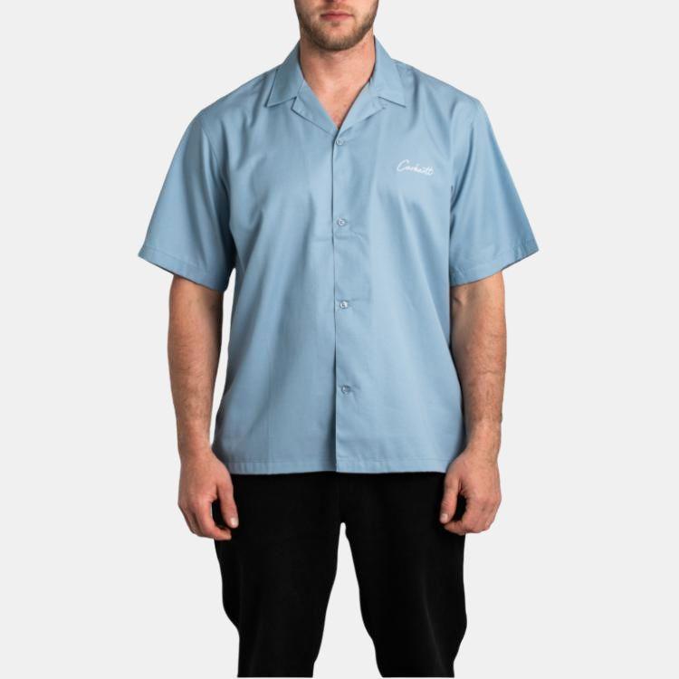 Carhartt WIP Рубашка с коротким рукавом и однобортной застежкой с логотипом-буквой Мужские рубашки Светло-голубой I031465-0RO-XX