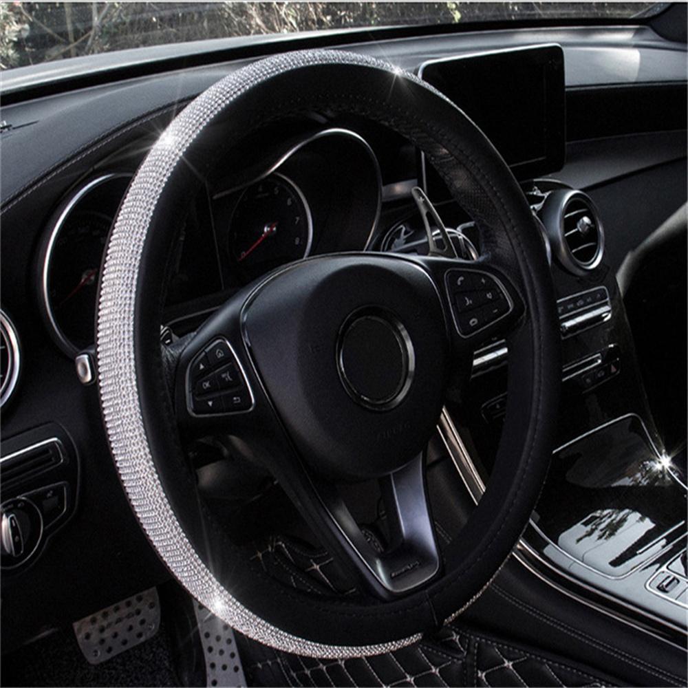 Черный 15'' 38см PU Кожа Кристалл Чехол на руль автомобиля со стразами