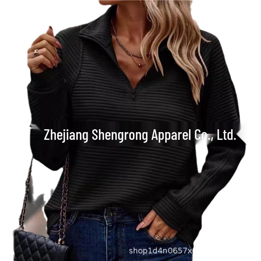 2025 New Arrival Solid Color Zipper Collar Hoodie for European & American Women